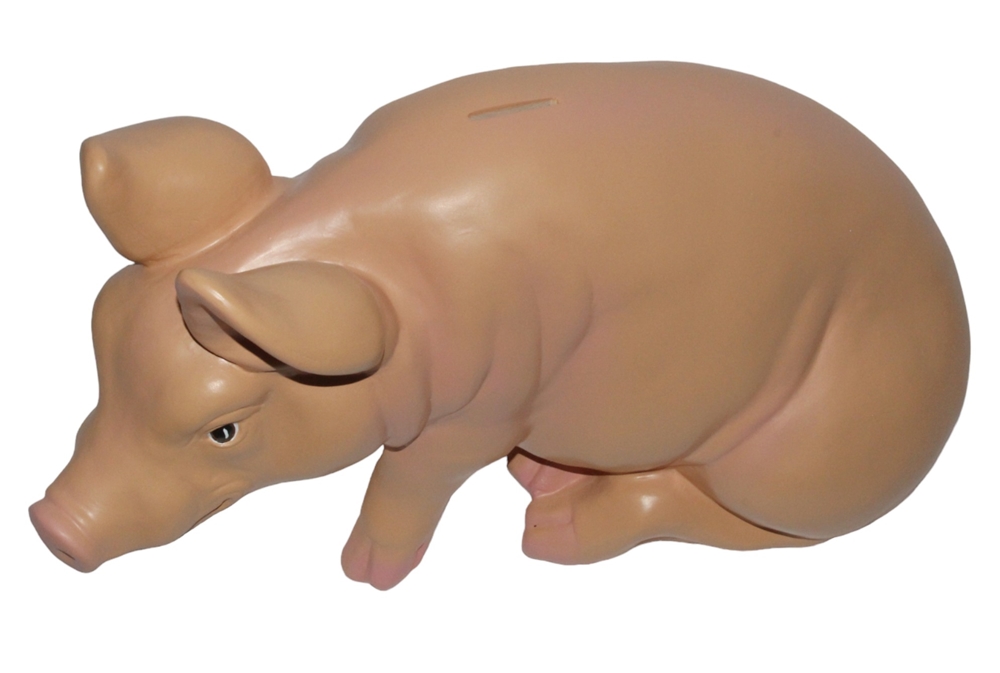 Dekorationsfigur Schwein sitzend als Spardose H 37 cm Figur aus Kunstharz