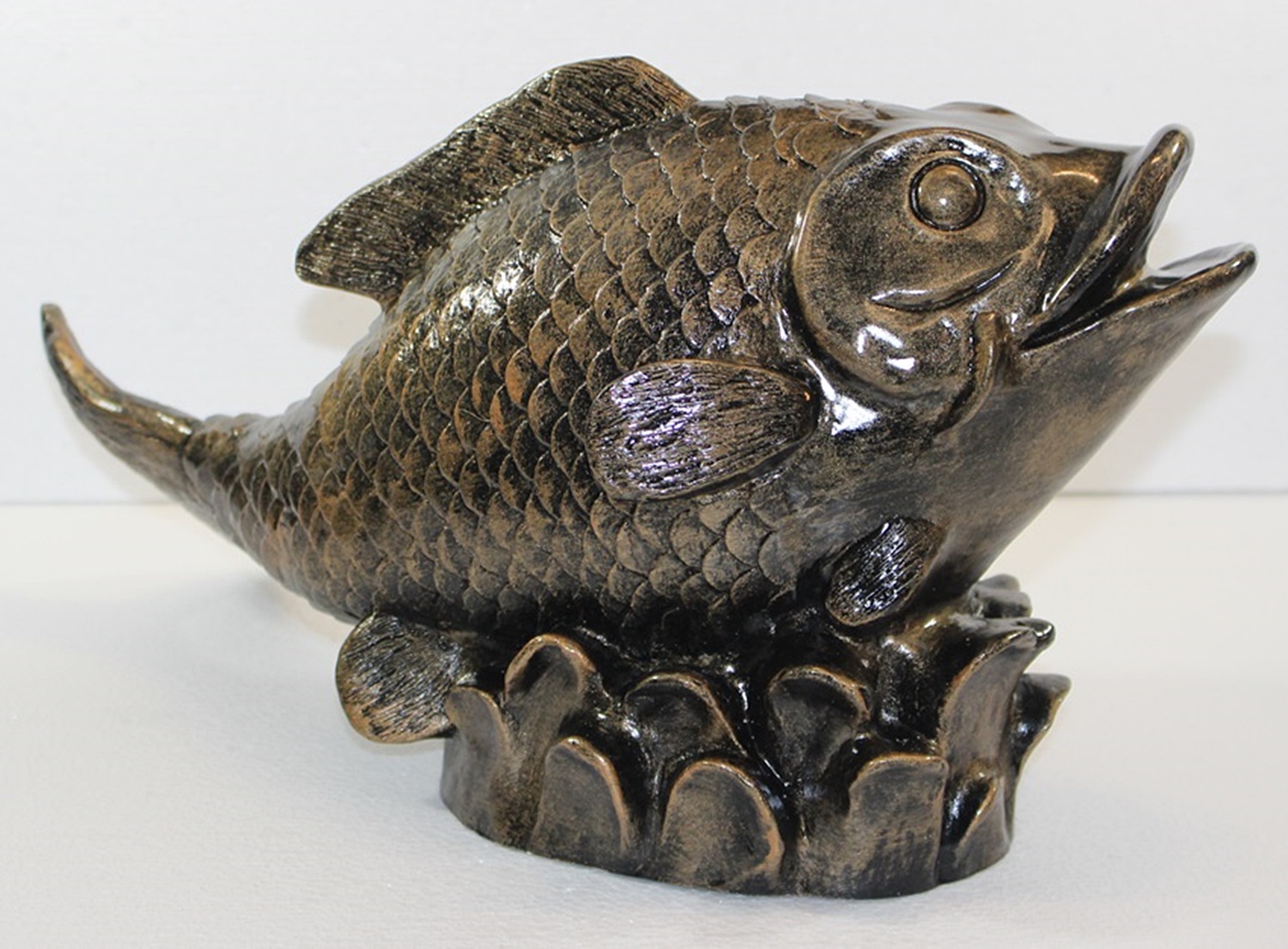 Deko Figur Fisch Kanari Gartenfigur H 23 cm Teichfigur Kupfer-Antik aus Kunststoff