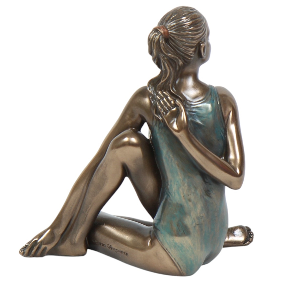 Body Talk Figur junge Frau Yoga H 13 cm Statue Pose Ardha Matsyendra-asana Bronze-Optik