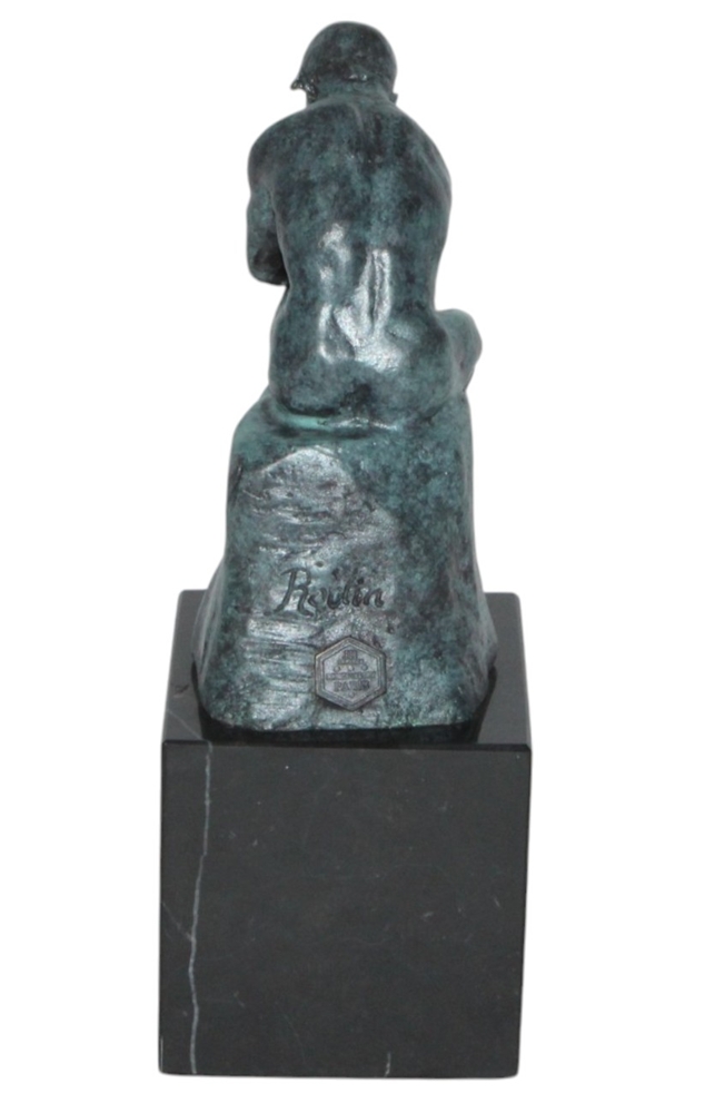 Bronzefigur Bronzeskulptur Bronze Der Denker auf Steinsockel H 20 cm Skulptur