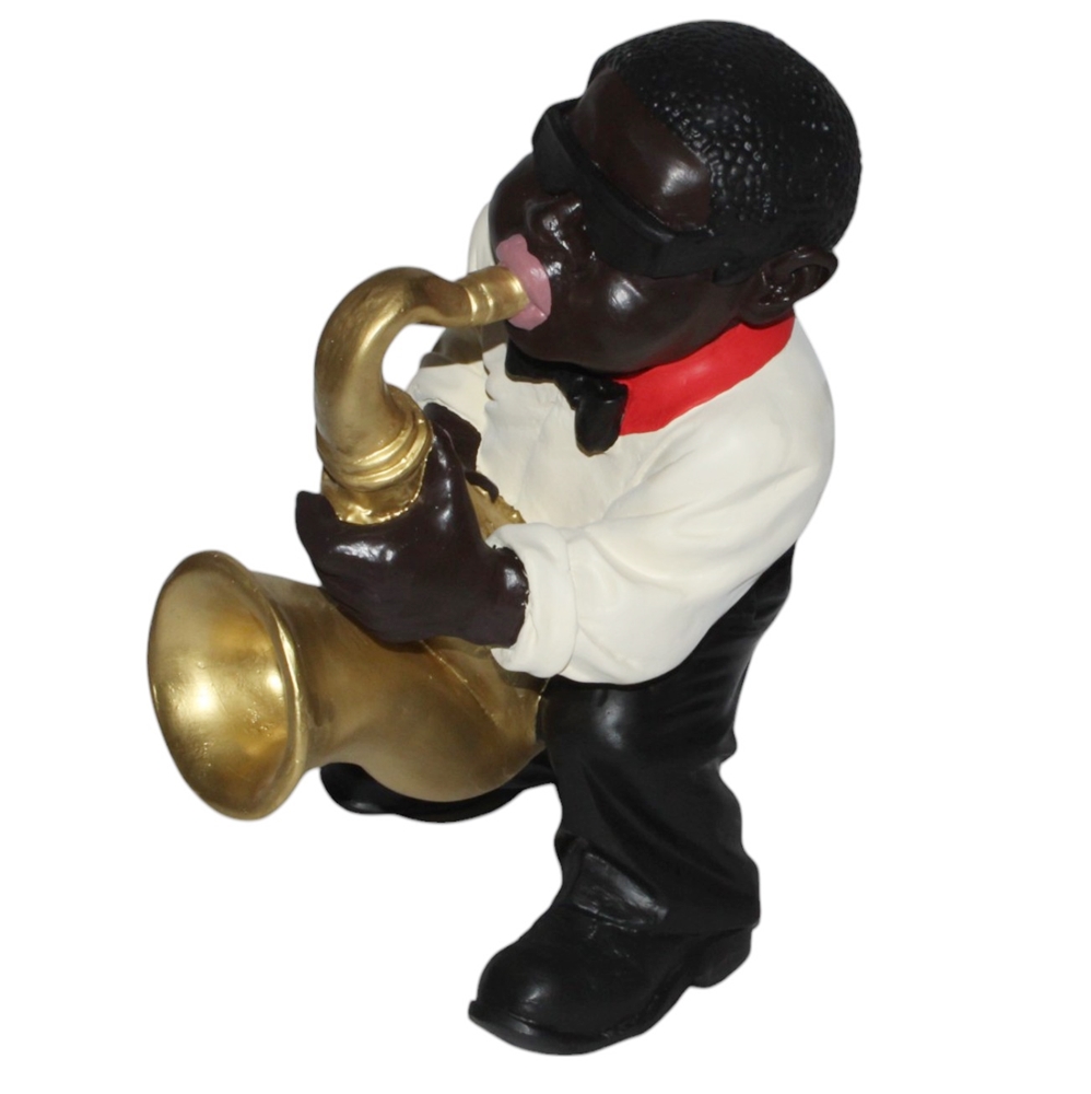 Deko Figur Jazz Musiker Figur Saxophonist H 40 cm Dekofigur Band Musiker mit Saxophon aus Kunstharz