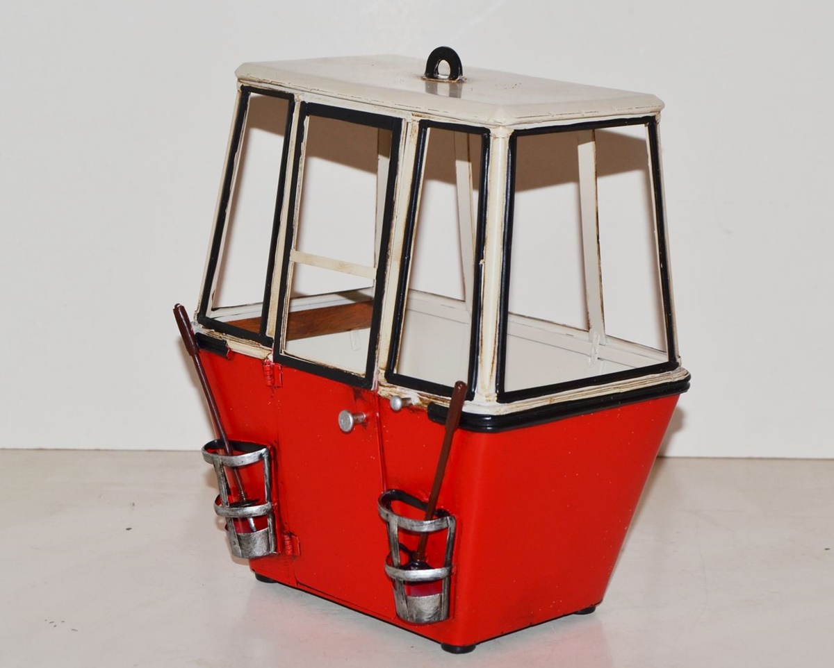 Blechmodell Nostalgie Ski Gondel Oldtimer Berggondel rot-weiß Replikat aus der Schweiz H 20 cm