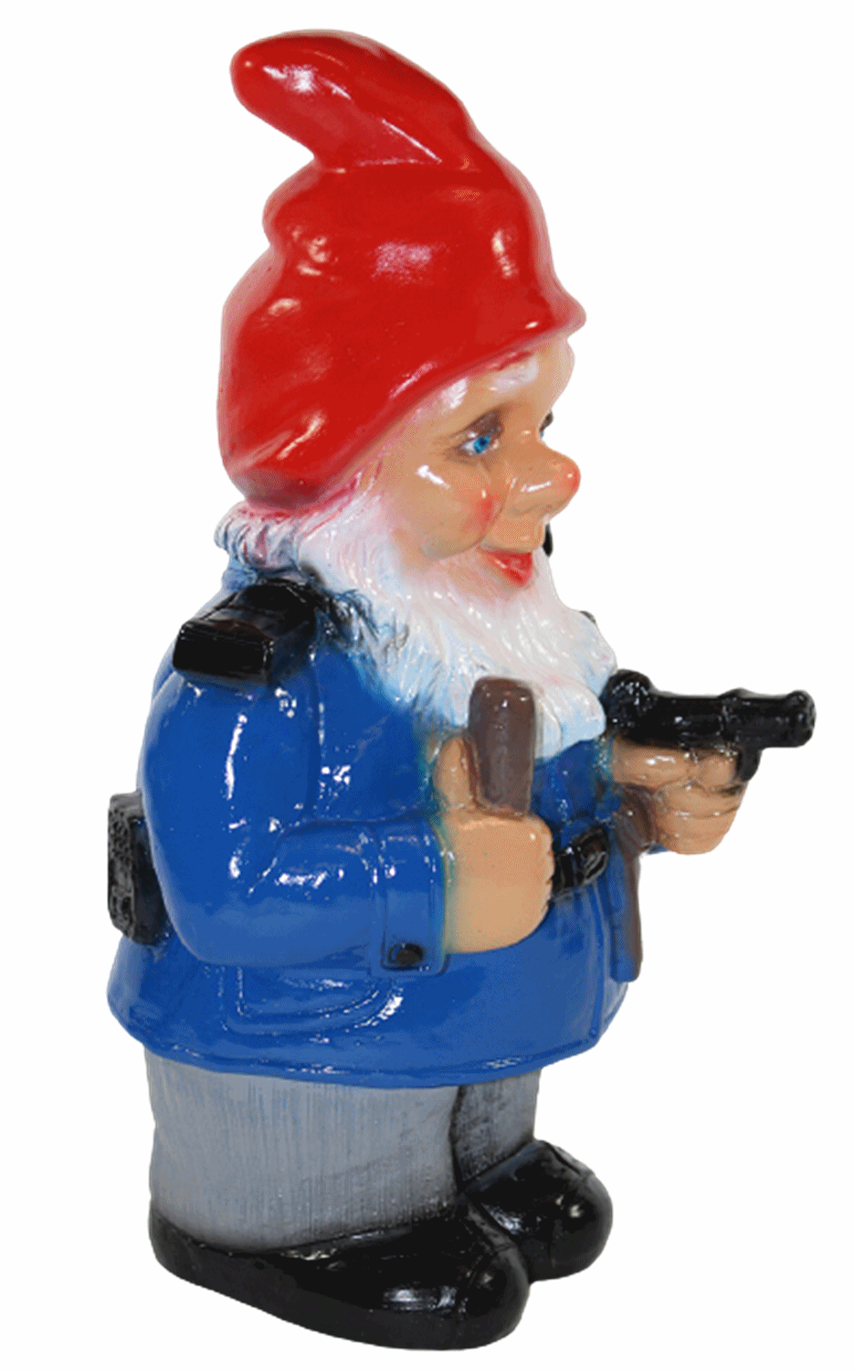 Gartenzwerg Deko Garten Figur Zwerg Polizist stehend mit Pistole und Knüppel aus Kunststoff H 32 cm