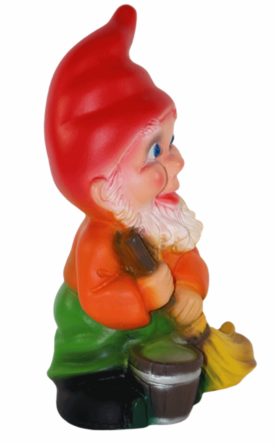 Gartenzwerg Deko Garten Figur Zwerg mit Besen und Eimer stehend aus Kunststoff Höhe 20 cm