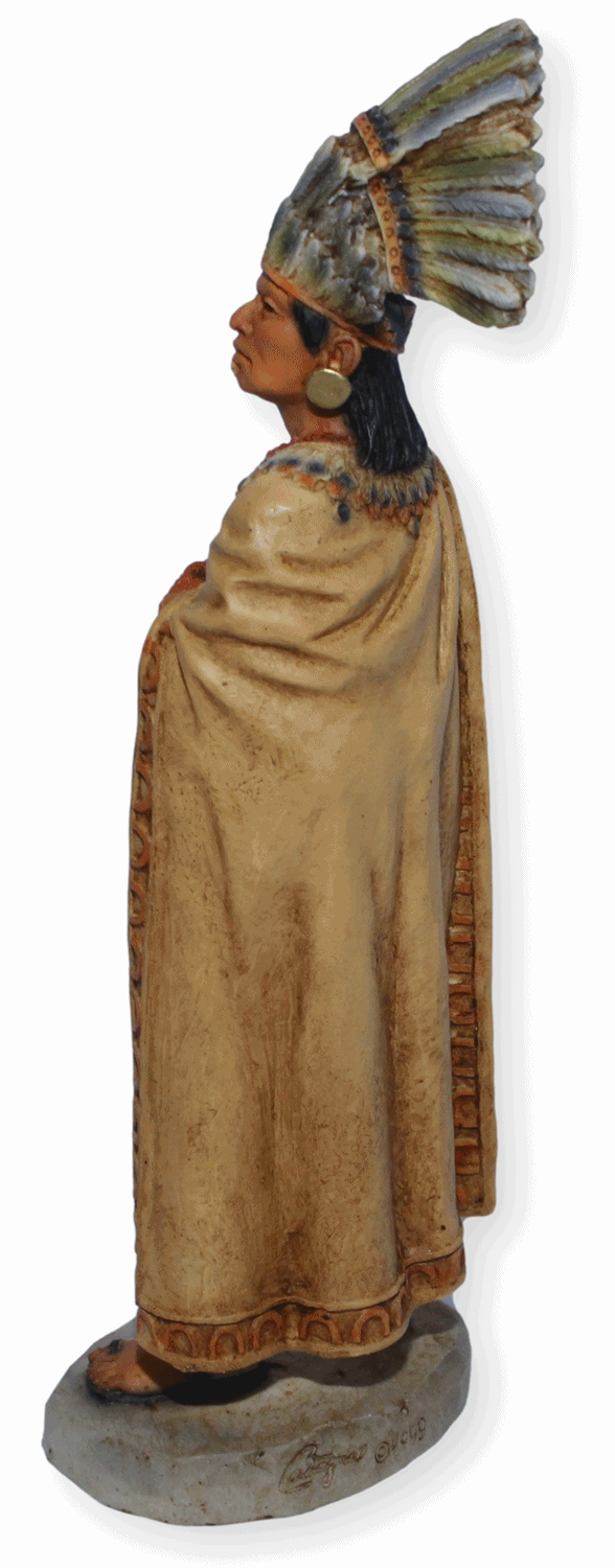 Indianerfigur Indianer Moctezuma II. H 19 cm mit Kopfschmuck Herrscher des Reich der Azteken