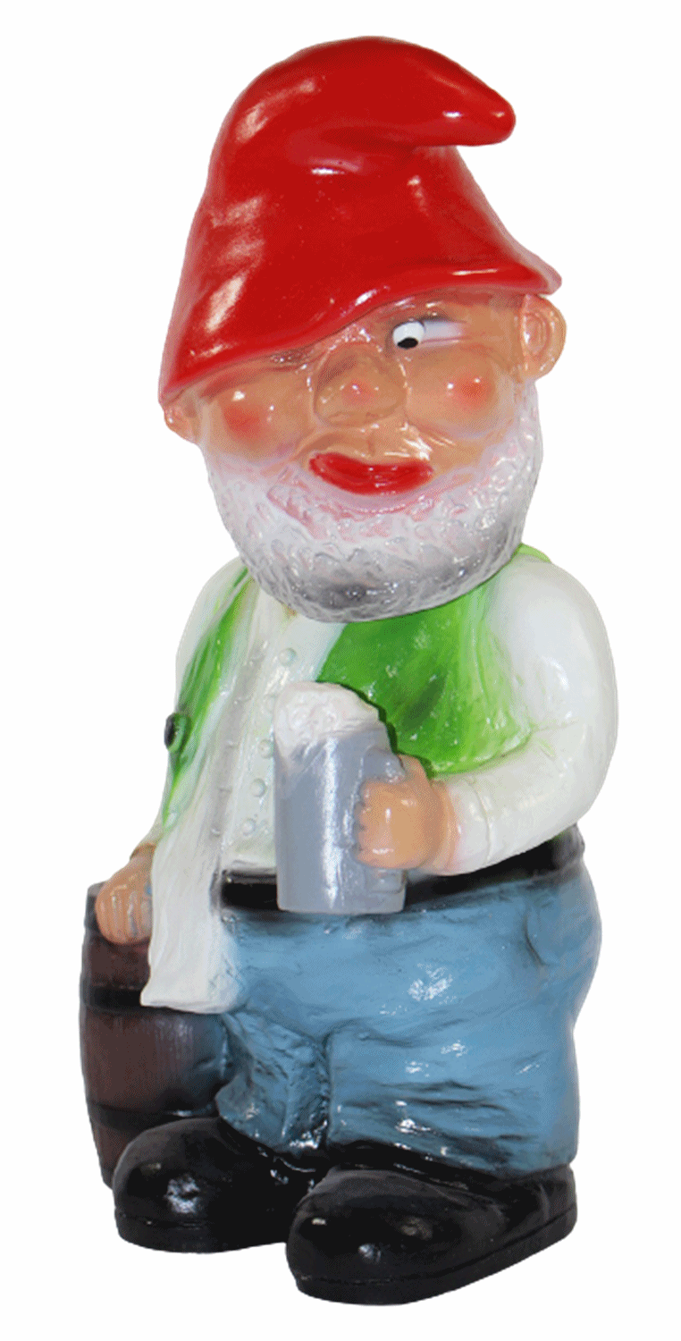 Gartenzwerg Deko Garten Figur Zwerg Säufer stehend betrunken Wackelkopf aus Kunststoff H 32 cm