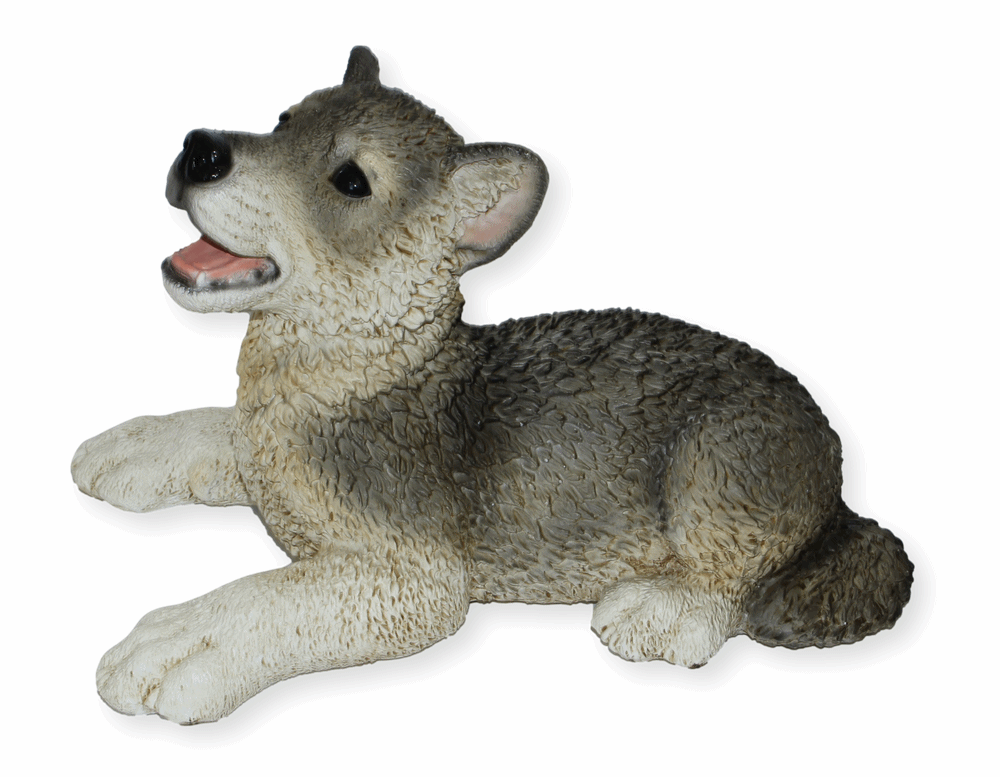 Deko Figur Wolf Welpe Jungtier liegend Kollektion Castagna aus Resin/ Kunststein H 17 cm Tierfigur