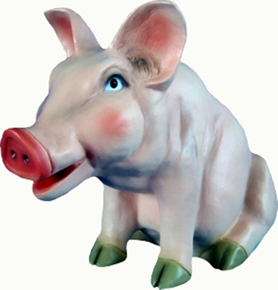 Gartenfigur Schwein sitzend Deko Tierfigur Höhe 38 cm Dekofigur für Gastronomie aus Kunststoff