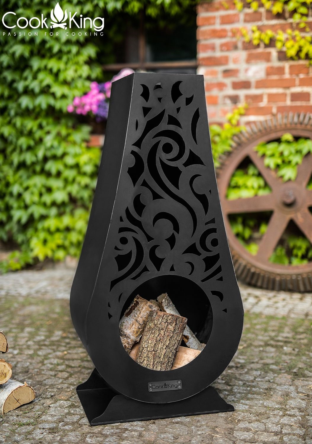 Gartenkamin "Hawana" Gartenofen H 108cm zum Heizen und Grillen Terrassenofen aus Naturstahl Kamin