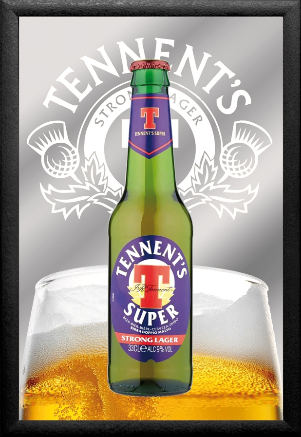Set: 2 Spiegelbilder Tennent's Bier 30x20 cm Bar Deko Dekobilder Wandbilder Hinterglasdruck