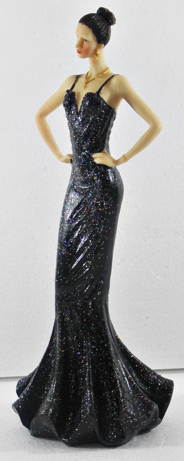 Beauty Figur Deko Modefigur Modepuppe Nostalgiefigur Dame schwarzen Kleid mit Träger aus Resin