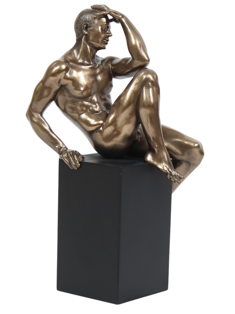 Deko Figur Body Talk Kollektion Skulptur H 24 cm Sitzender Mann im Blick in die Ferne bronzefarben