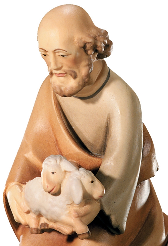 Krippenfigur Leonardo Kollektion Hirte mit Lämmern Holzfigur Krippe Statue aus Ahornholz