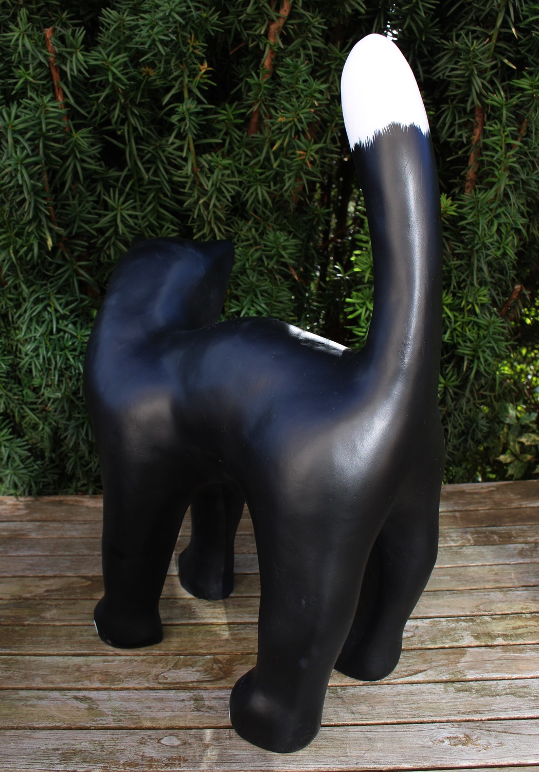 Dekofigur Gartenfigur schwarze Katze Kopf nach rechts H 48 cm Tierfigur Katzenfigur aus Kunstharz