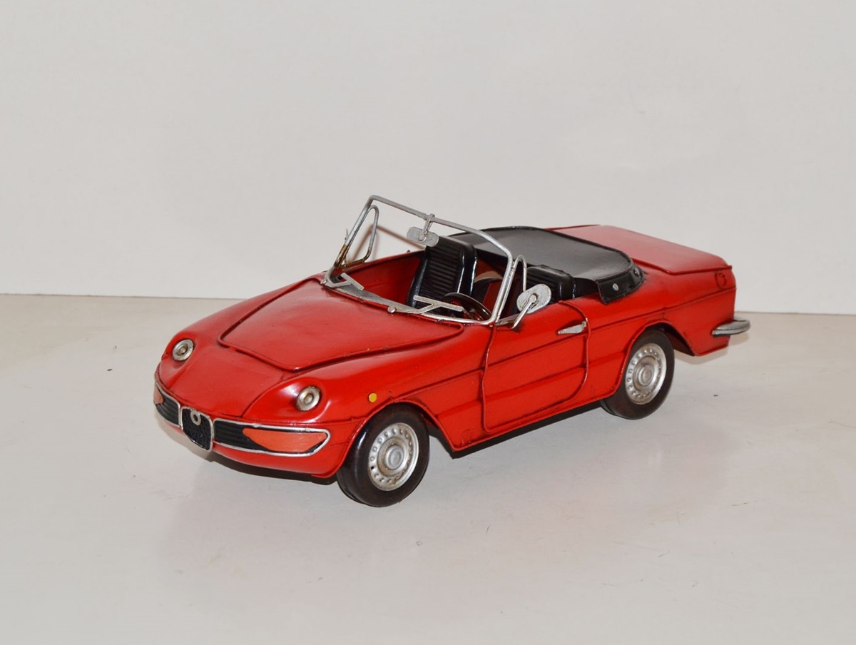 Blechauto Nostalgie Modellauto Oldtimer Alfa Romeo Spider Cabrio Sportwagen Rot L 31 cm