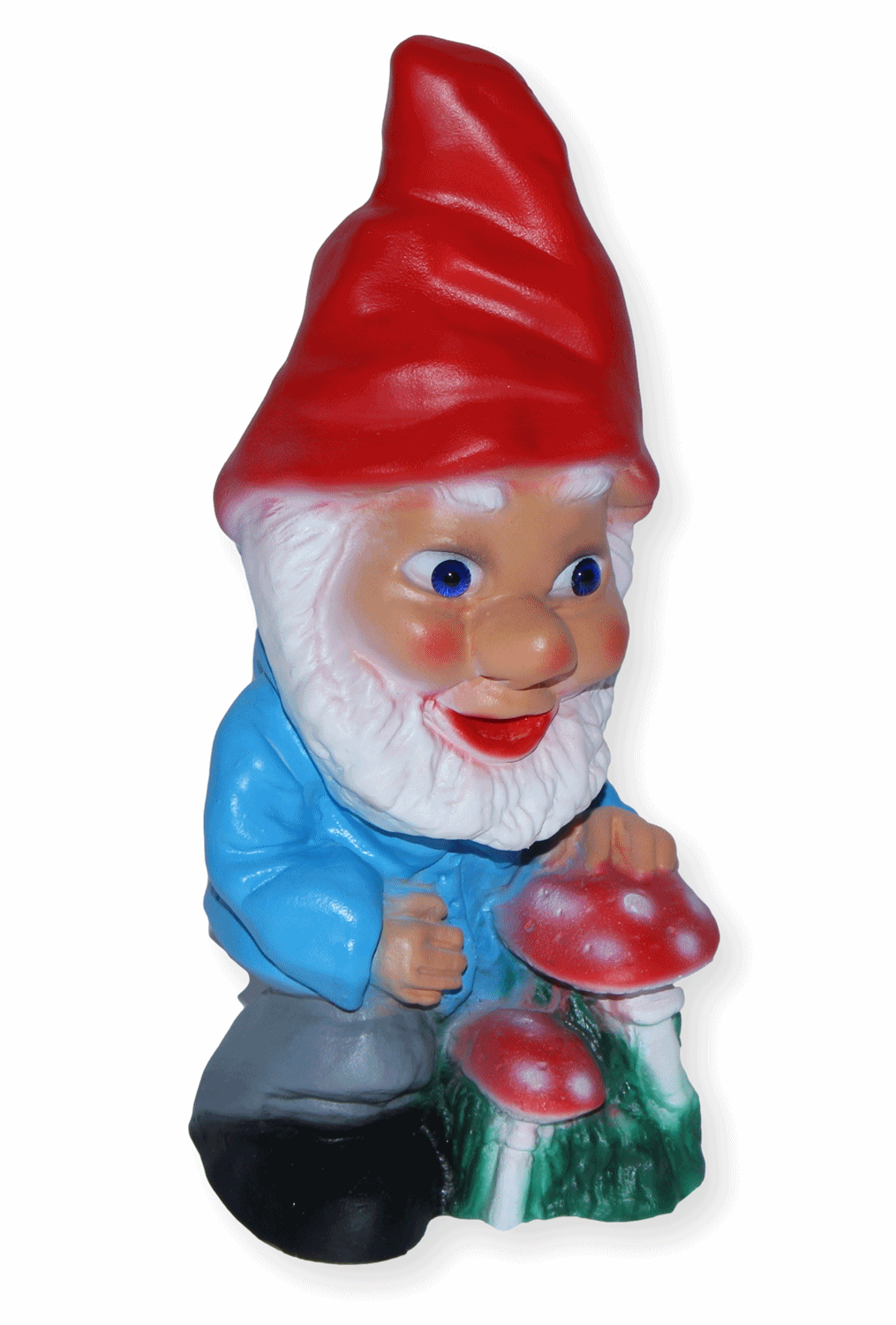 Deko Figur Zwerg H 20 cm Gartenzwerg mit Pilzen stehend Gartenfigur aus Kunststoff