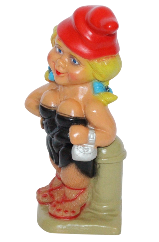Gartenzwerg Freche Zwergin mit Kurven Höhe 29 cm aus Kunststoff Lustige Zwergenlady im Mini-Outfit