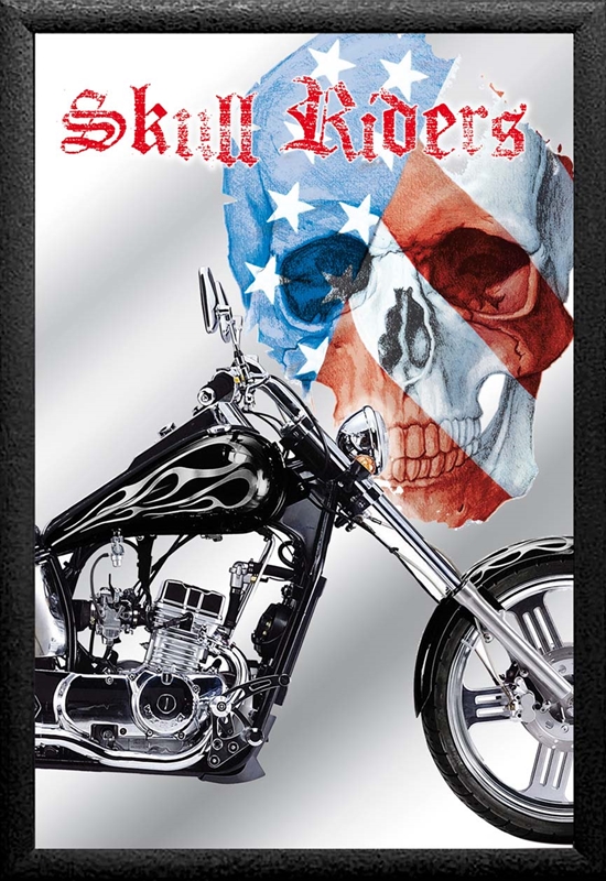 Set: 2 Spiegelbilder Easy Rider Skull Motorrad Bild 30x20 cm Wandbilder Hinterglasdruck mit Rahmen