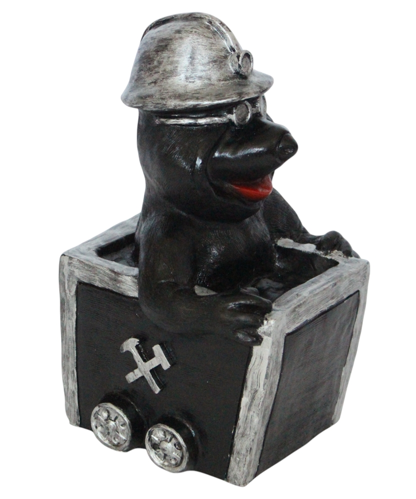 Maulwurf in Lore Höhe 25 cm Bergarbeiter mit Helm aus Kunststoff Gartenfigur Dekofigur