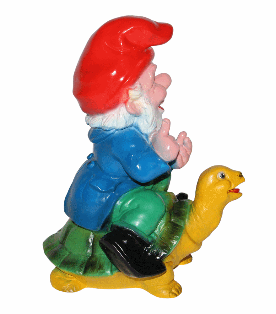 Gartenzwerg auf Schildkröte Figur Zwerg H 30 cm Gartenfigur aus Kunststoff