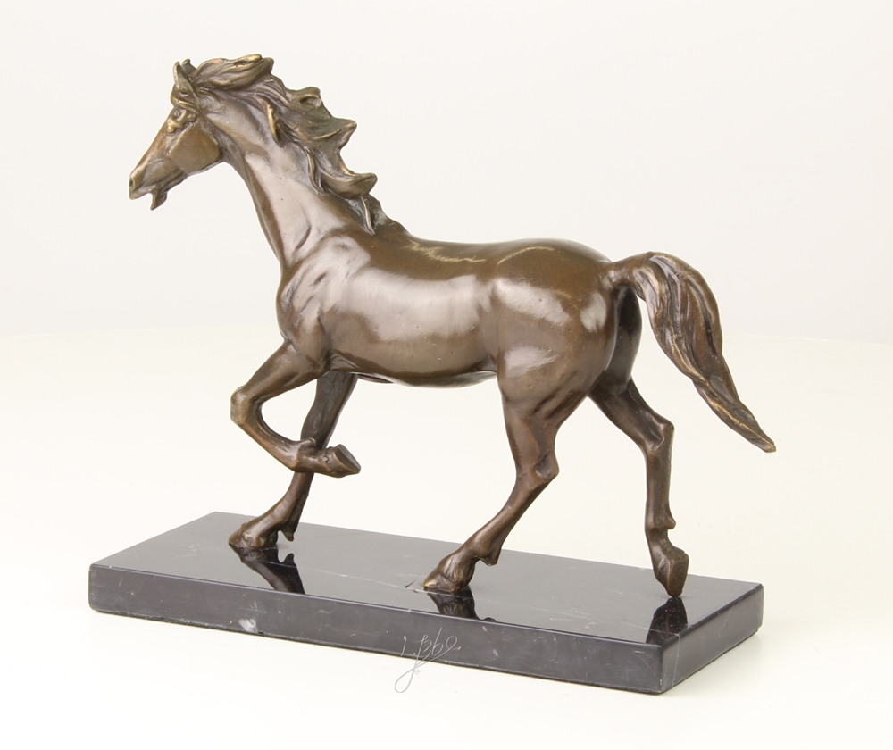 Bronzefigur Bronzeskulptur Bronze Pferd auf Marmorsockel H 18 cm Bronze Figur