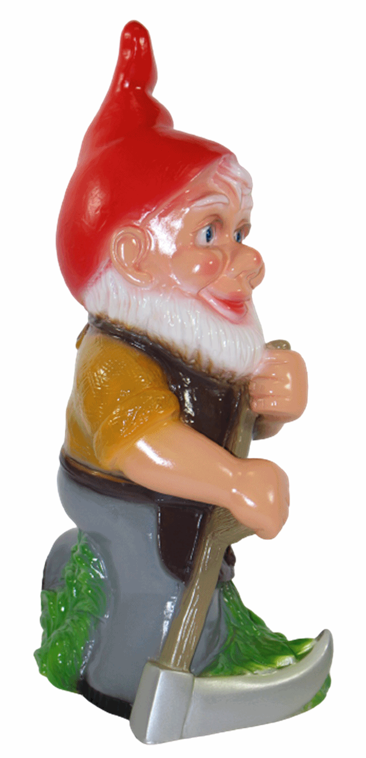 Gartenzwerg Deko Garten Figur Zwerg Gärtner Sensenmäher stehend mit Sense aus Kunststoff 33 cm