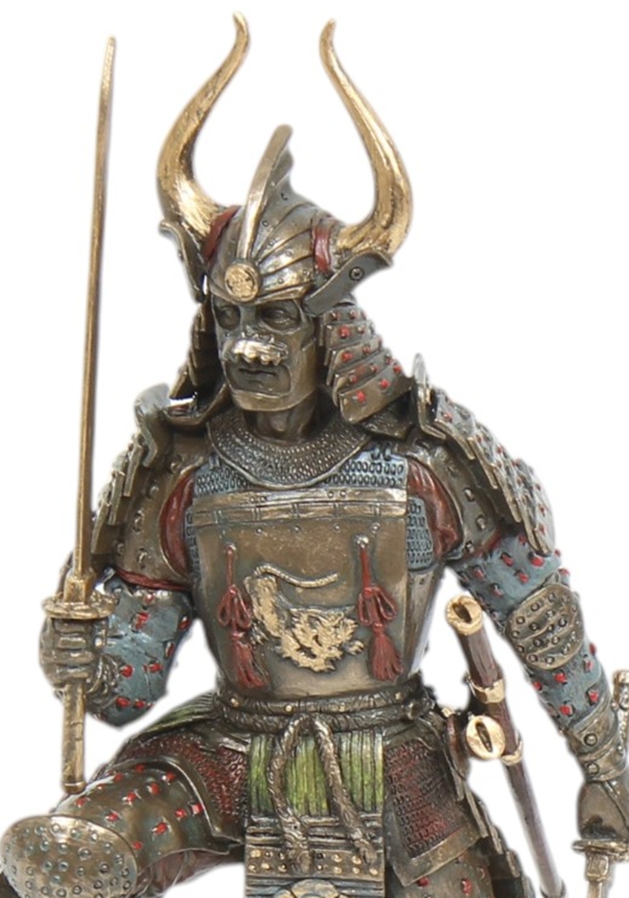 Skulptur Samurai Art Deko Figur H 25 cm japanischer Krieger in detailreicher Rüstung mit Schwertern