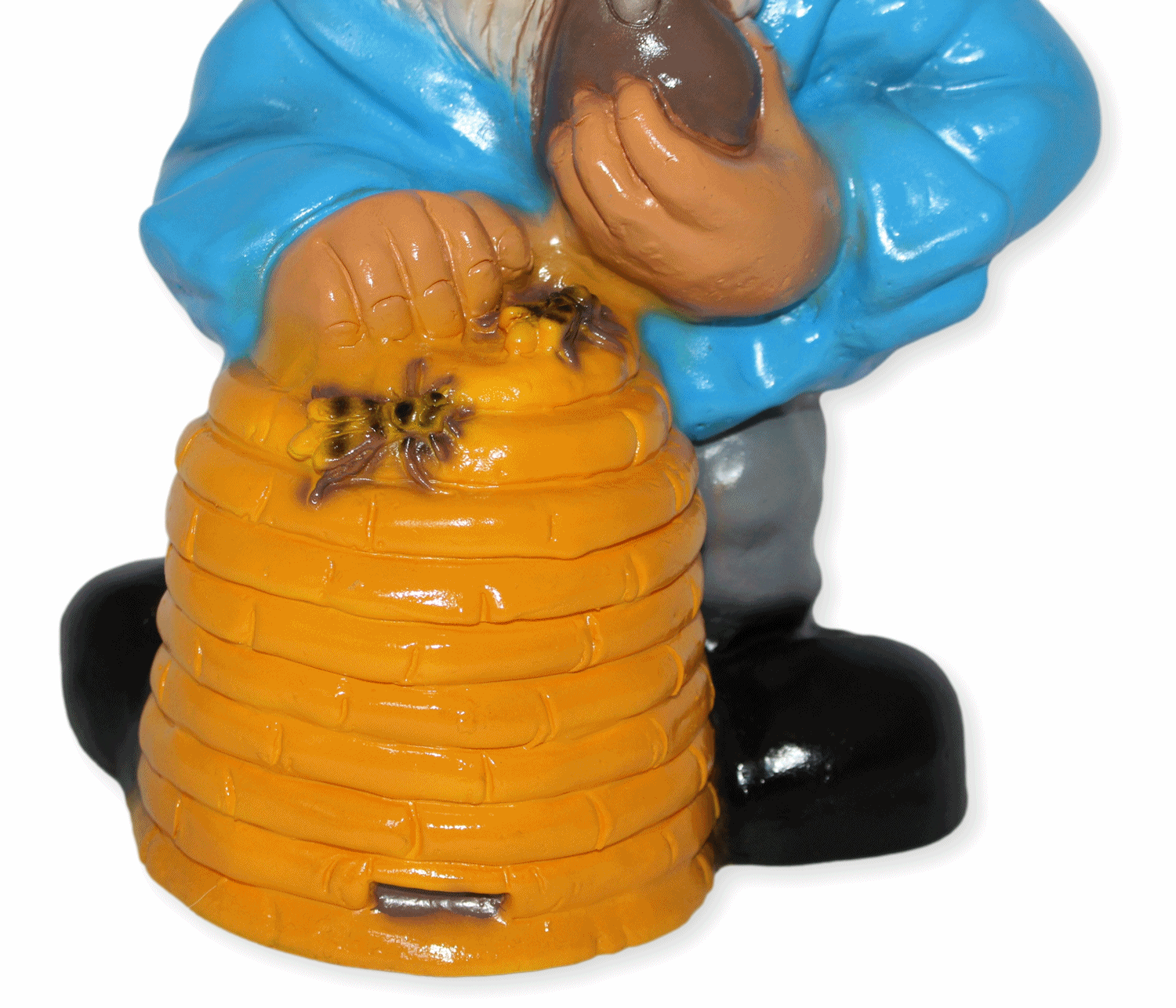 Deko Figur Zwerg H 32cm Gartenzwerg Imker mit Bienenkorb u Pfeife stehend Gartenfigur aus Kunststoff