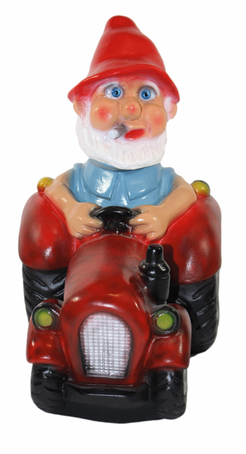 Gartenzwerg Deko Garten Figur Zwerg Landwirt sitzend auf Traktor Wackelkopf aus Kunststoff H 30 cm