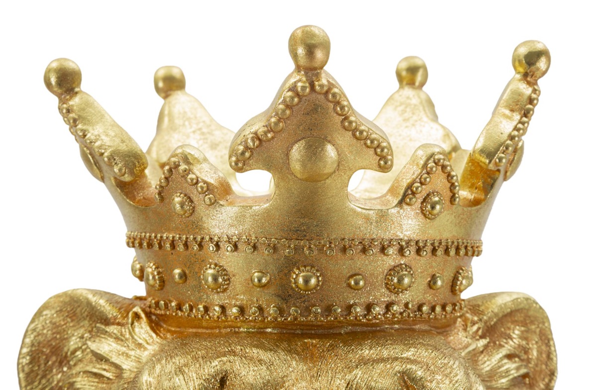 Dekofigur Löwe mit Krone sitzend Tierfigur  Skulptur stolzer Löwenkönig Shanti in edlem Gold H 74 cm