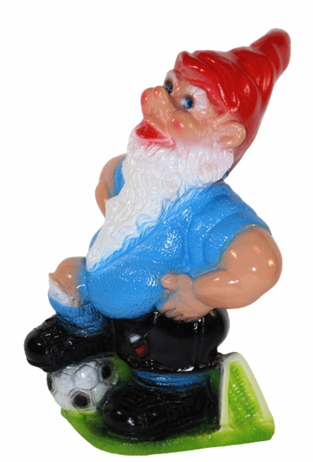 Gartenzwerg Deko Garten Figur Zwerg Fußballer stehend mit Fußball am Fuß aus Kunststoff H 30 cm