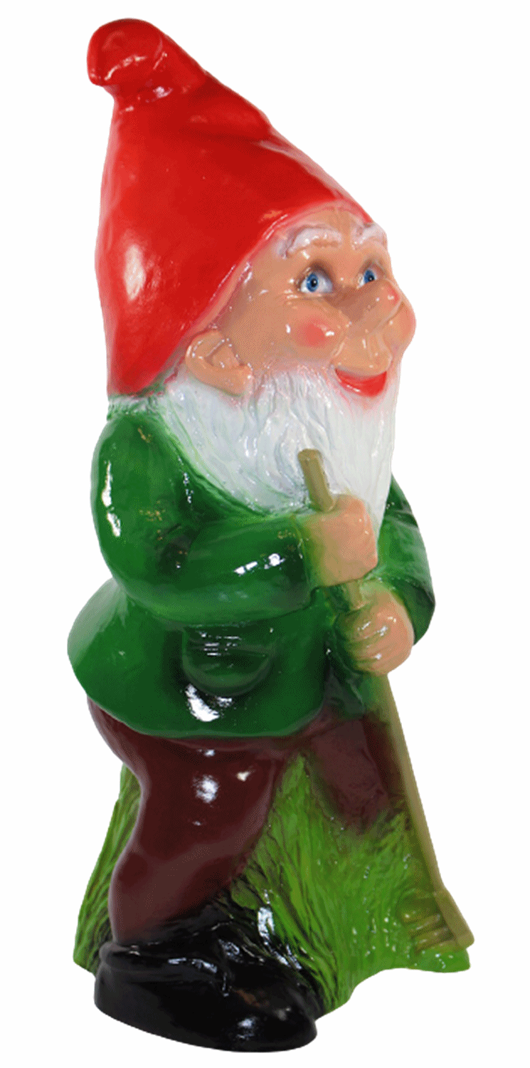 Gartenzwerg Deko Garten Figur Zwerg Gärtner stehend mit Rechen in der Hand aus Kunststoff H 45 cm