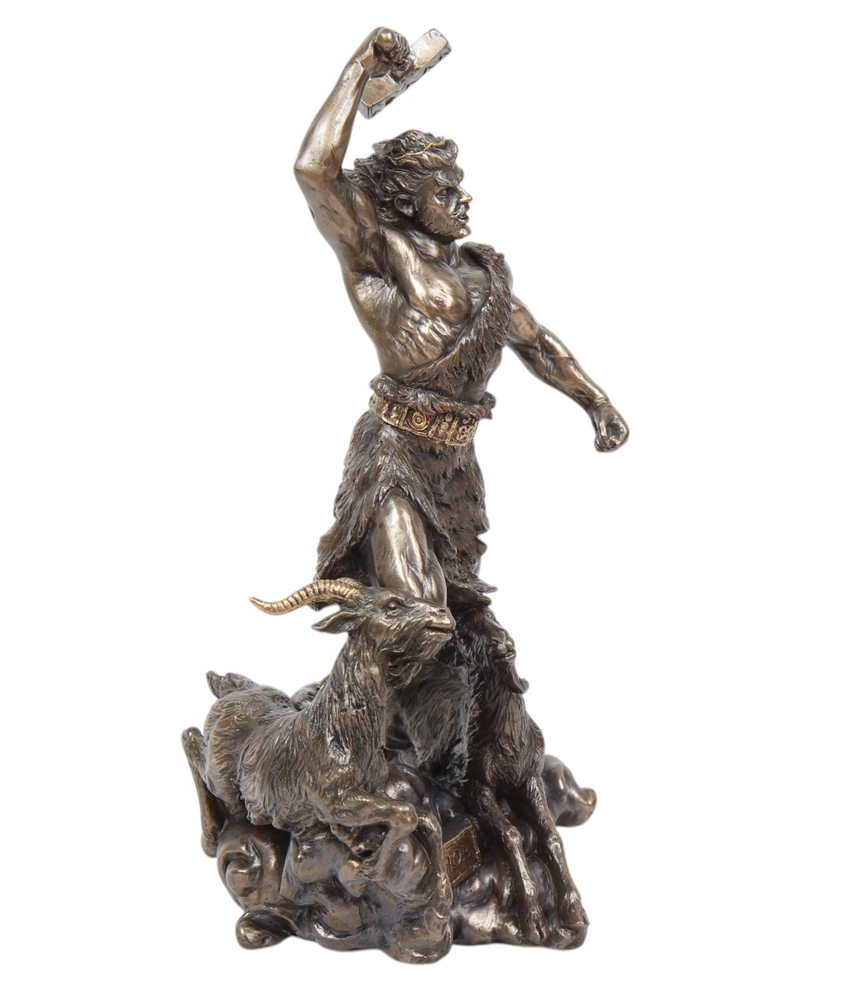 Dekofigur Thor Höhe 30 cm Skulptur Nordischer Donnergott mit Hammer & Ziegen detailreiche Statue