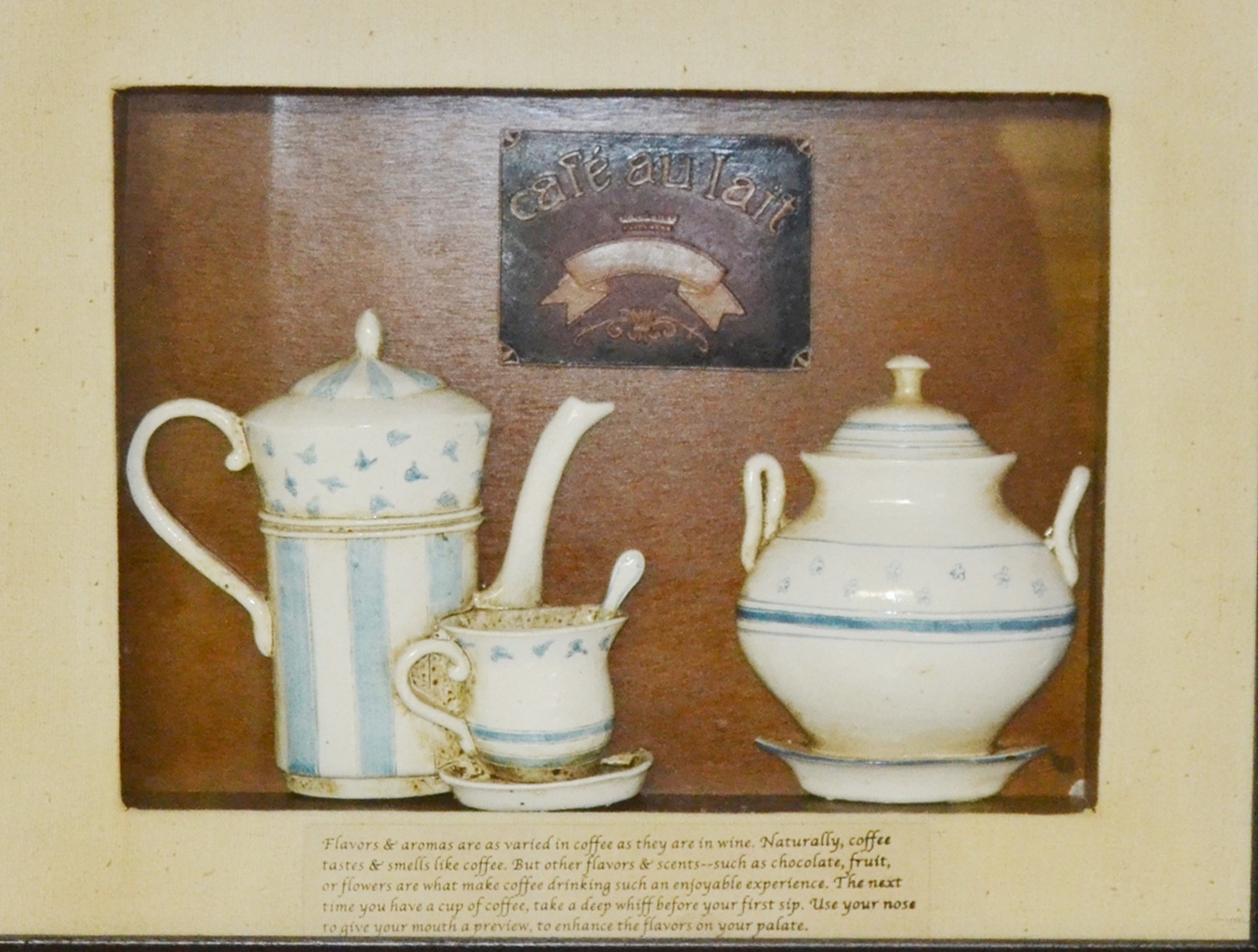 Nostalgie Bild Collagenbild Kaffee Cafe auf lait Holzbilderrahmen zweidimensional Foto B 44 cm