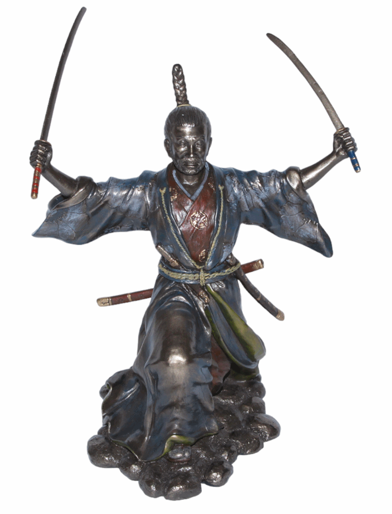 Deko Figur Samurai Art H 22 cm japanischer Krieger im Kimono mit Samurai-Schwertern Figur