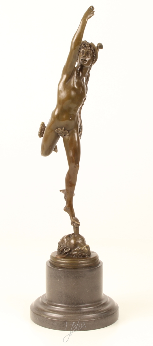 Bronzefigur Hermes H 43 cm griechische Mythologie Bronzeskulptur Bronze Figur aus Bronze