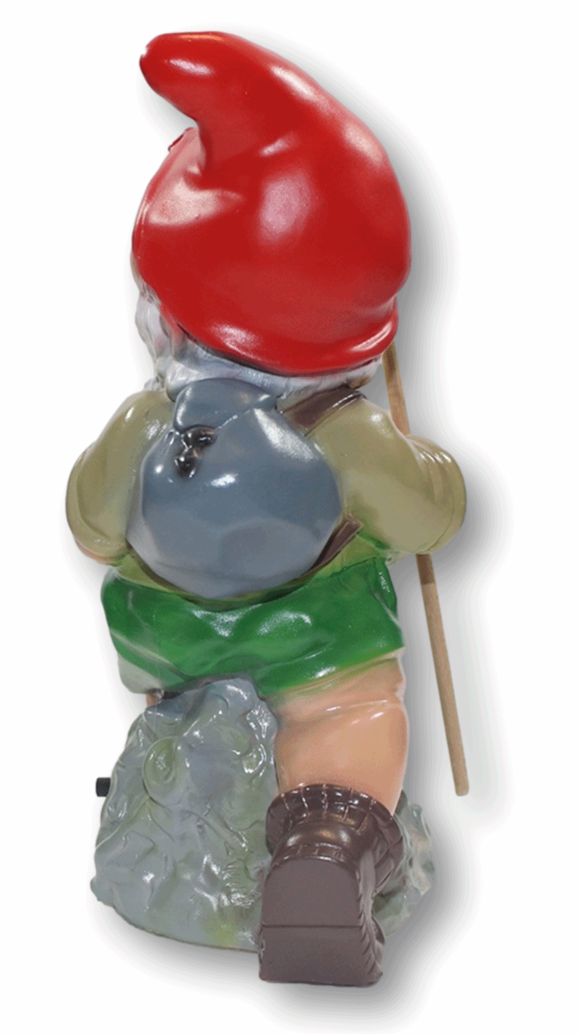 Gartenzwerg Wanderer mit Rucksack und Stock H 33 cm  Zwerg mit Bewegungsmelder Pfeifen Pfiff