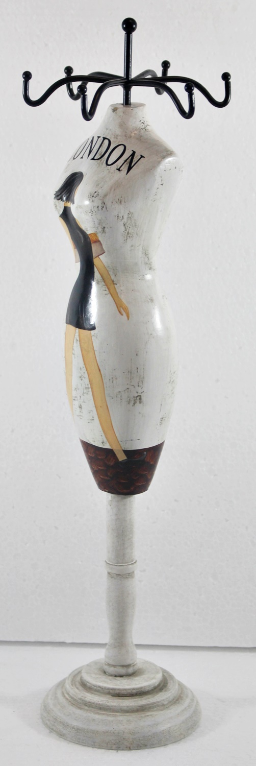 Schmuckbüste Beauty Figur Deko Modefigur Nostalgiefigur Weißes Torso mit London Schriftdruck H 28 cm