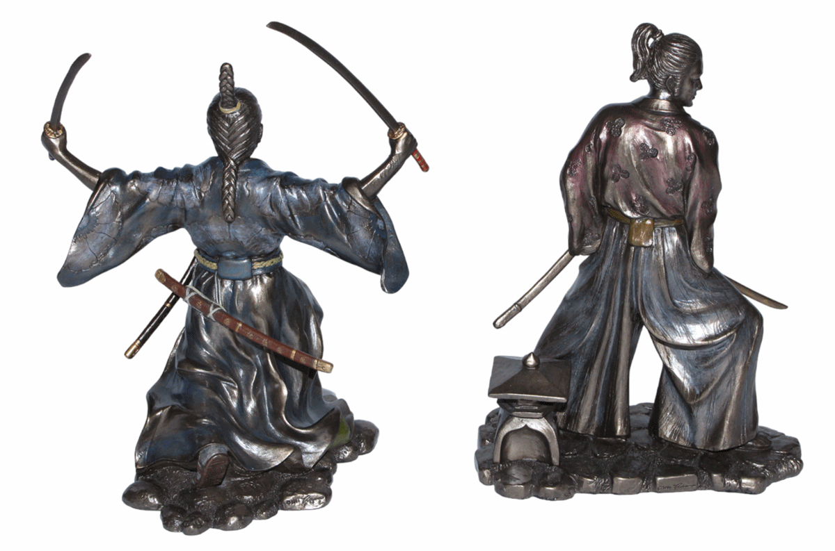 Set: Deko Figuren Samurai Art H 21-22 cm japanische Krieger im Kimono mit Schwertern