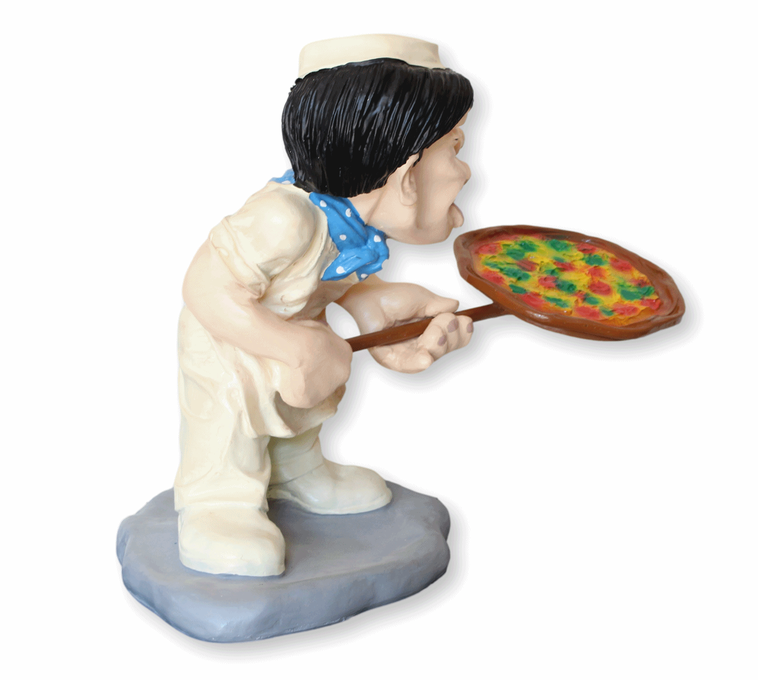 Deko Figur Koch mit Pizza auf Pizzaschieber Schaufel Kochfigur auf Sockel H 43 cm  Pizzabäcker