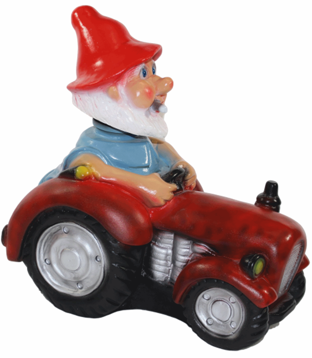 Gartenzwerg Deko Garten Figur Zwerg Landwirt sitzend auf Traktor Wackelkopf aus Kunststoff H 30 cm