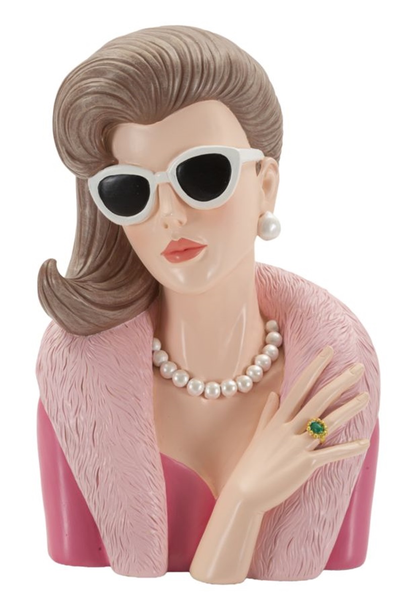 Dekofigur Büste elegante Dame Paris charmante Skulptur Art deco Stils Frauenbüste in Pink H 28 cm