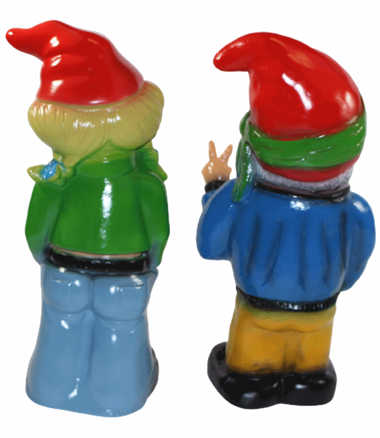 Gartenzwerg Deko Garten Figur Zwerg Zwergenpaar Zwergenfrau und Hippie aus Kunststoff H 32-33 cm