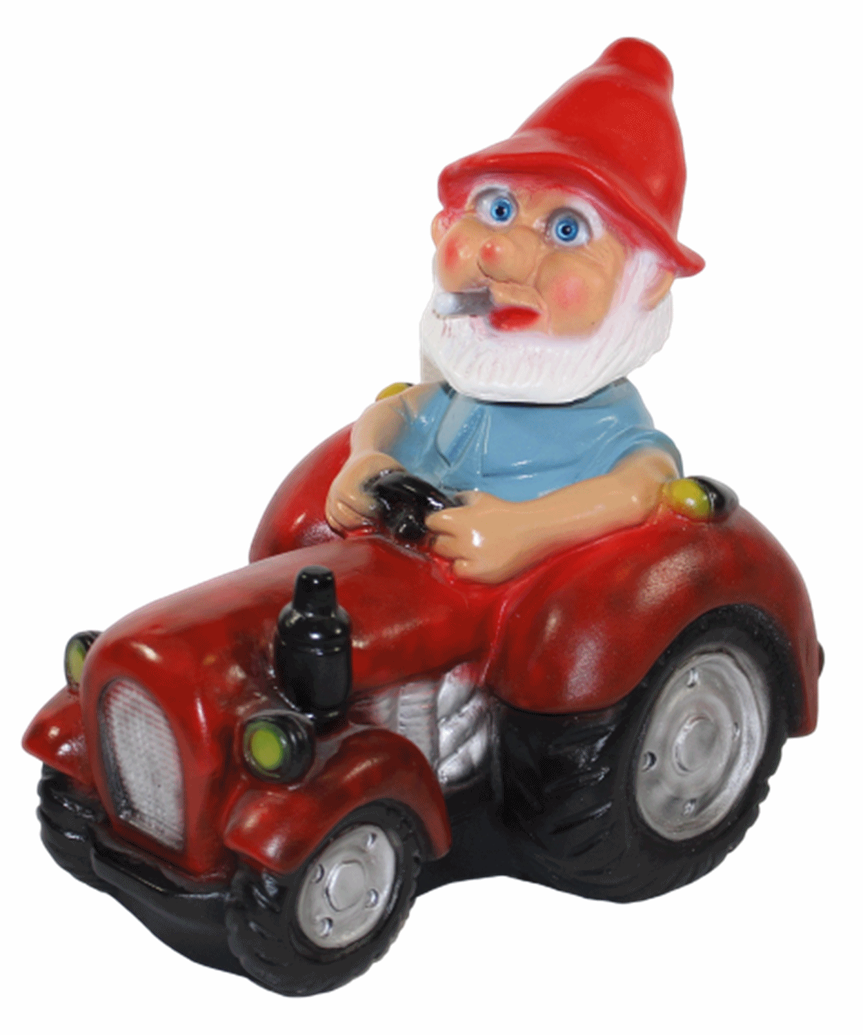 Gartenzwerg Deko Garten Figur Zwerg Landwirt sitzend auf Traktor Wackelkopf aus Kunststoff H 30 cm