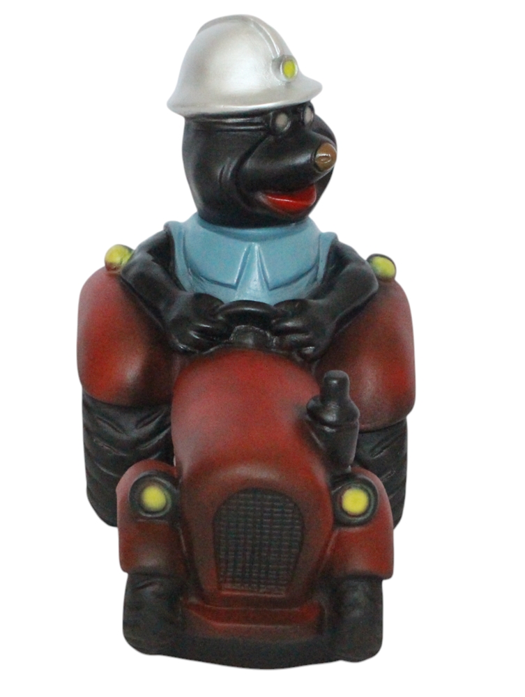 Maulwurf auf Traktor Wackelkopf Figur Höhe 28 cm - Lustige Bergarbeiter-Dekofigur aus Kunststoff