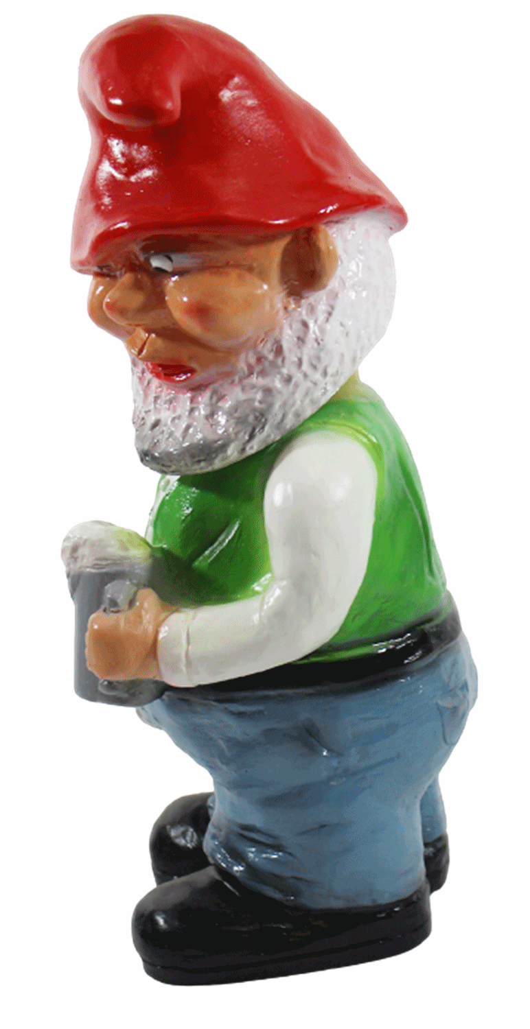 Gartenzwerg Deko Garten Figur Zwerg Säufer stehend betrunken Wackelkopf aus Kunststoff H 32 cm