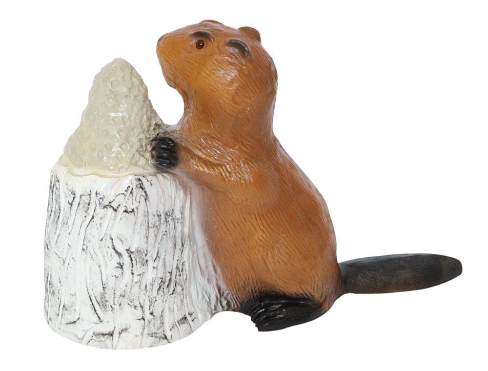 Deko Garten Figur Dekofigur Gartenfigur Tierfigur Biber am Baumstamm aus Kunststoff Höhe 24 cm