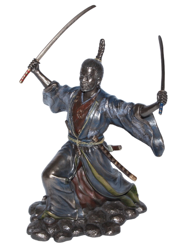 Deko Figur Samurai Art H 22 cm japanischer Krieger im Kimono mit Samurai-Schwertern Figur