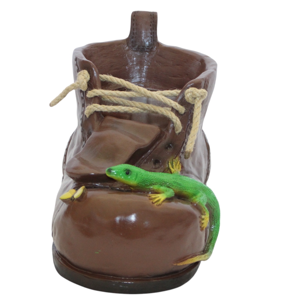 Pflanzfigur Pflanzschuh - rustikales Pflanzgefäß aus Kunststoff, Deko zum Bepflanzen, Höhe 22 cm