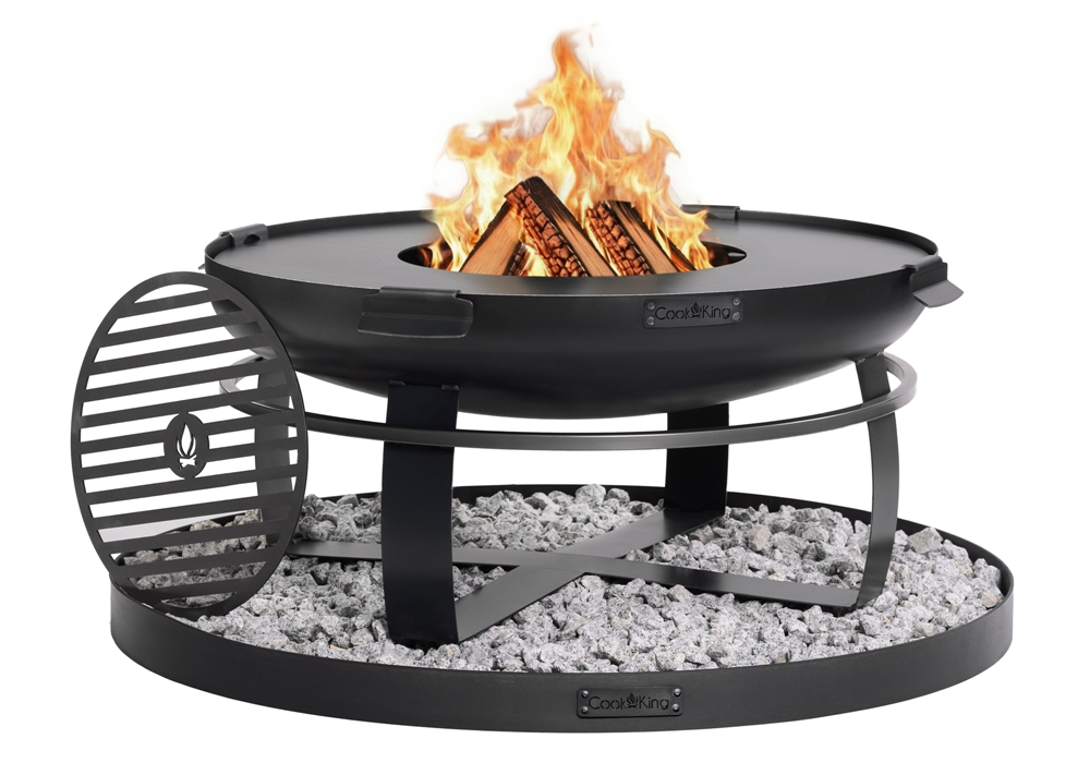 Feuerschale 80 cm SET VIKING mit Grillplatte 78 cm, Grillrost & Steinbasis 100 cm – Feuerstelle & Grill